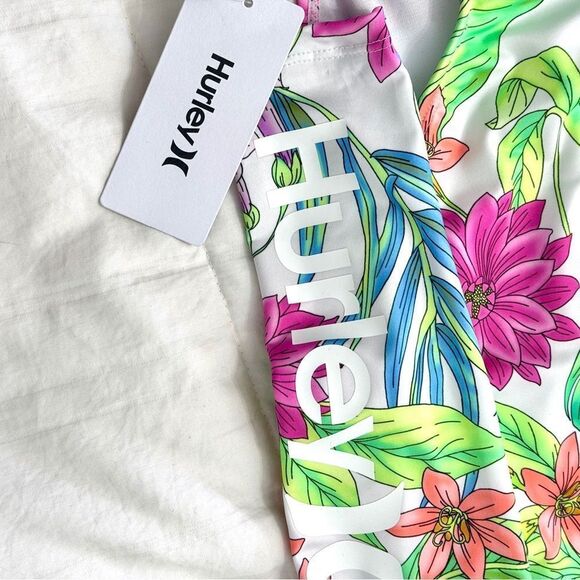Hurley (NWT) Vibrant Pink, Green &Blue Floral Long Sleeve Swimsuit/ Rashguard-M - Picture 4 of 11